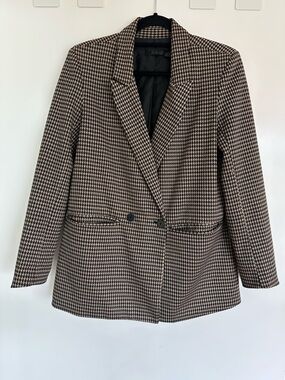 Classic Houndstooth Blazer Jacket - Black & Brown